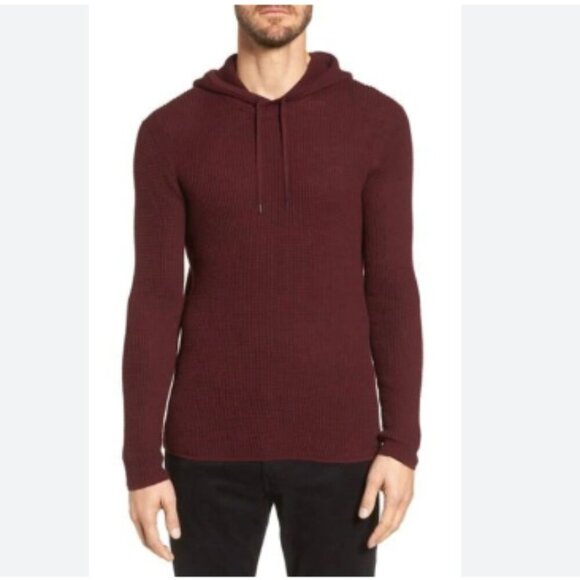 John Varvatos Waffle Knit Pullover Hoodie Wine - Picture 1 of 8